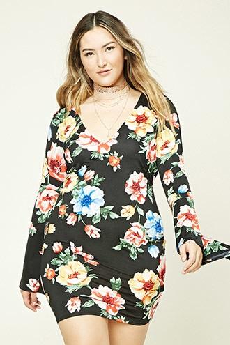 Forever21 Plus Women's  Black & Pink Plus Size Floral Dress