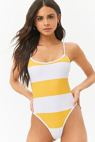 Forever21 Striped Racerback One-piece Swimsuit