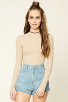 Forever21 Women's  Taupe Ribbed Knit Tee