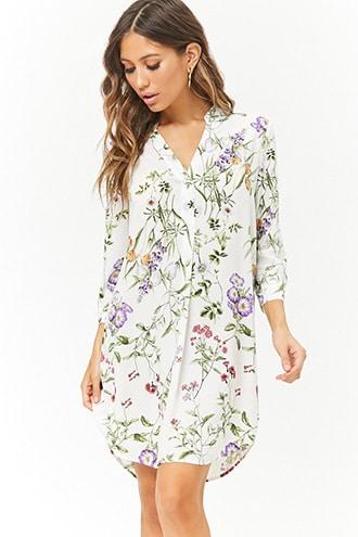 Forever21 Floral Print Popover Shirt Dress