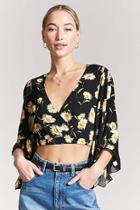 Forever21 Floral Bell-sleeve Crop Top