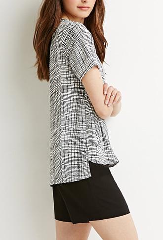 Forever21 Contemporary Abstract Grid Print Top