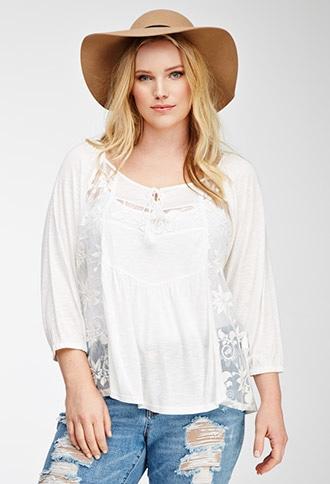 Forever21 Plus Women's  Plus Size Embroidered Peasant Top