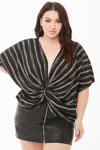 Forever21 Plus Size Striped Crepe Twist-hem Top