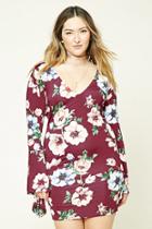 Forever21 Plus Women's  Wine & Pink Plus Size Floral Dress