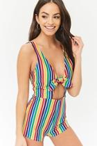 Forever21 Rainbow Striped Tie-front Romper