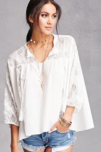 Forever21 Crochet Tassel Peasant Top