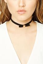 Forever21 Black & Gold Faux Suede Bow Choker