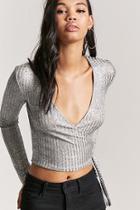 Forever21 Metallic Ribbed Knit Wrap Crop Top