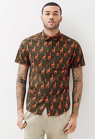 Forever21 Giraffe Print Collared Shirt