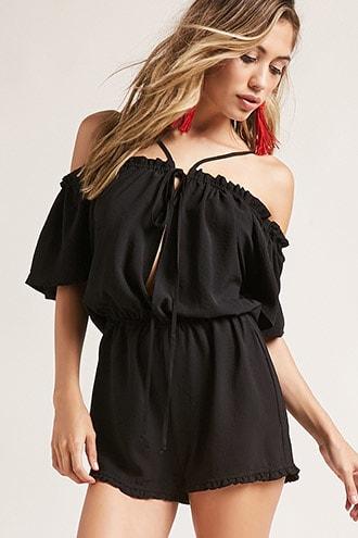 Forever21 Ruffled Open-shoulder Romper