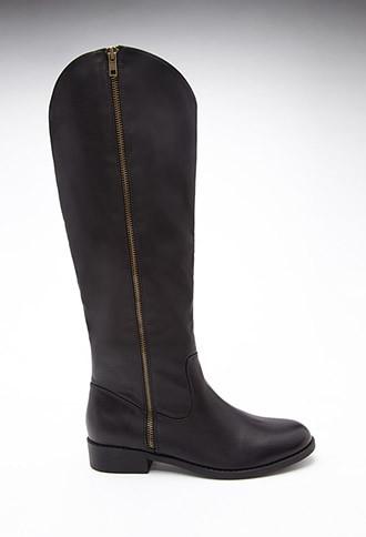 Forever21 Women's  Zippered Faux Leather Boots (black)