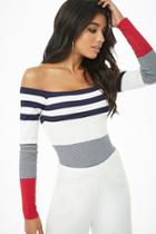Forever21 Striped Colorblock Off-the-shoulder Top