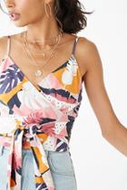 Forever21 Linen-blend Leaf Print Surplice Cami