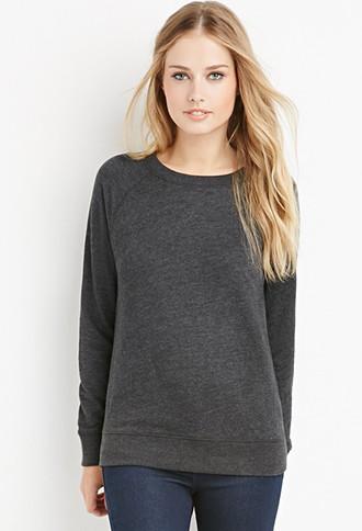 Forever21 Plus Women's  French Terry Raglan Sweatshirt (charcoal Heather)