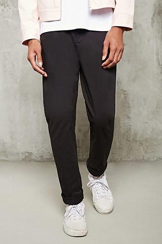 21 Men Men's  Black Slim-fit Woven Pants