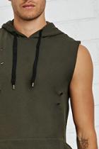 21 Men Men's  Distressed Sleeveless Hoodie