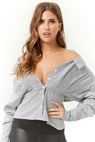 Forever21 Pleated Striped Shirt