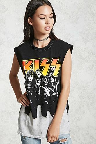 Forever21 Kiss Bleach Dye Muscle Tee