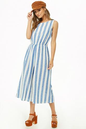 Forever21 Striped Linen Culotte Jumpsuit