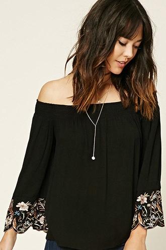 Love21 Women's  Black & Peach Contemporary Bell-sleeve Top