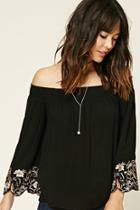 Love21 Women's  Black & Peach Contemporary Bell-sleeve Top