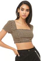 Forever21 Houndstooth Smocked-back Crop Top