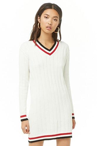 Forever21 Striped-trim V-neck Sweater Dress