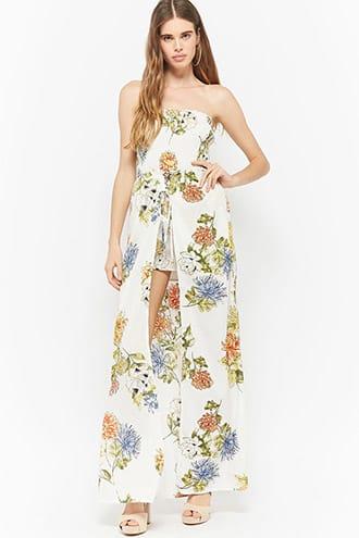 Forever21 Floral Smocked Maxi Skort Romper