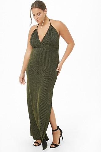 Forever21 Plus Size Metallic Striped Halter Maxi Dress