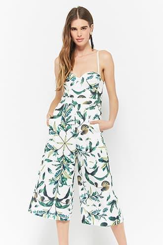 Forever21 Leaf Print Culotte Jumpsuit