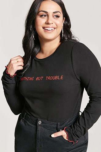 Forever21 Plus Size Nothing But Trouble Graphic Top