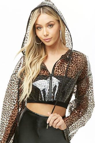 Forever21 Clear Leopard Print Vinyl Hoodie