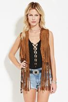 Forever21 Women's  Brown Fringed Faux Suede Vest