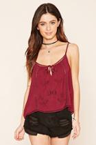 Forever21 Women's  Wine Embroidered Self-tie Cami