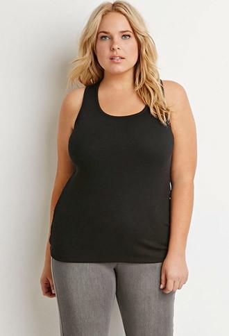 Forever21 Plus Women's  Ribbed Racerback Tank (black)