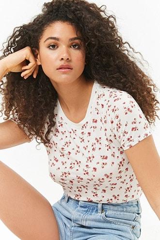 Forever21 Slub Knit Floral Print Tee