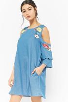 Forever21 Floral Embroidered Chambray Dress