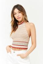 Forever21 Striped Crochet Lace-up Halter Top