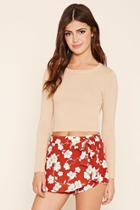 Forever21 Women's  Camel Cropped Crew Neck Sweater