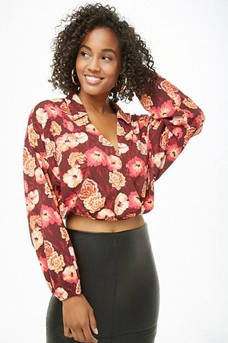 Forever21 Floral Long Sleeve Crop Top