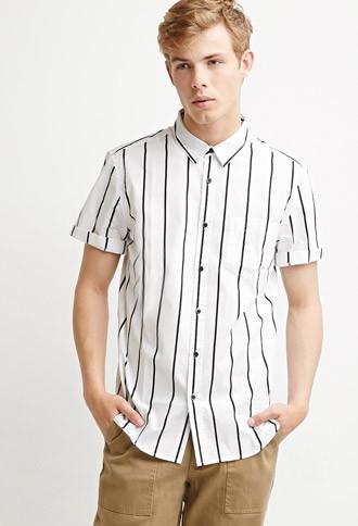 21 Men Men's  White & Black Striped Pocket Shirt
