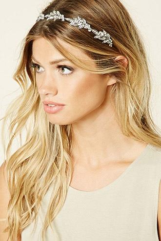 Forever21 Silver Faux Gem Leaf Headband