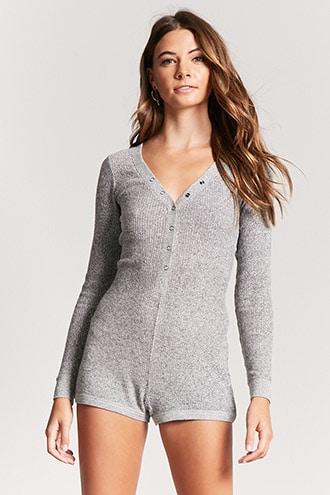 Forever21 Marled Knit Henley Romper