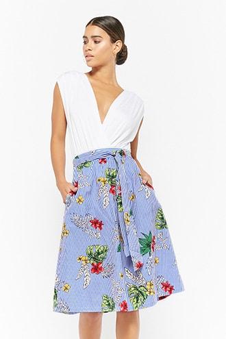 Forever21 Floral Striped Tie-front Skirt