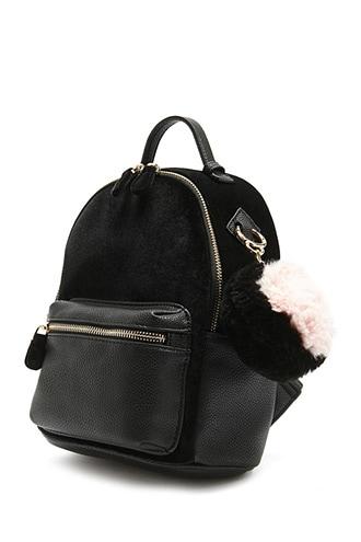 Forever21 Velvet Pom Pom Backpack