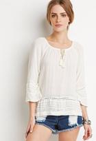 Forever21 Crocheted Pintuck Peasant Top