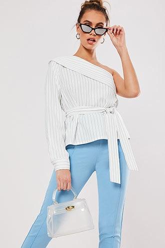 Forever21 Missguided Pinstriped One-shoulder Top