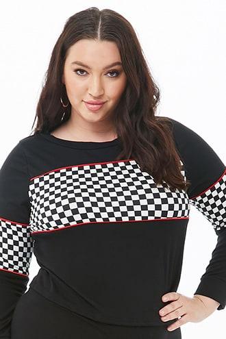 Forever21 Plus Size Checkered Panel Top