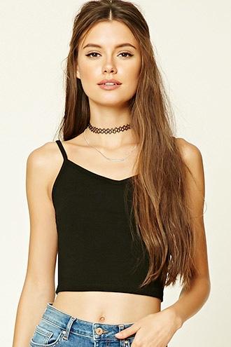 Forever21 Women's Black V-neck Cropped Cami